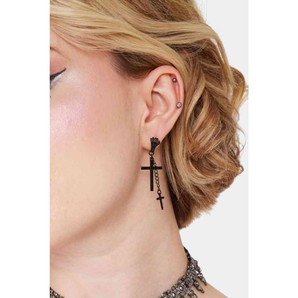 Jawbreaker - Double Cross Drop Black Oorbellen - Zwart